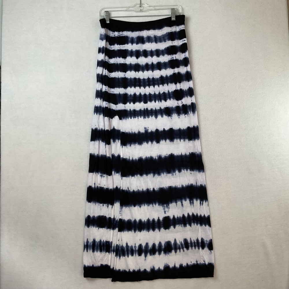 Gianni Bini Womens Navy Blue White Tie Dye Stripe Maxi Skirt Side Slit Size M